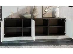 Cómoda Vladon Cuba - negro mate/mezclilla mate - Aparador moderno para su salón - (AnxAlxPr) 182x53x35 cm