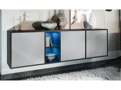 Cómoda Vladon Cuba - negro mate/gris claro satinado - Aparador moderno para su salón - (AnxAlxPr) 182x53x35 cm