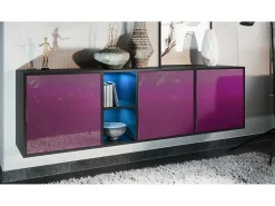 Cómoda Vladon Cuba - negro mate/zarzamora de alto brillo - Aparador moderno para su salón - (AnxAlxPr) 182x53x35 cm