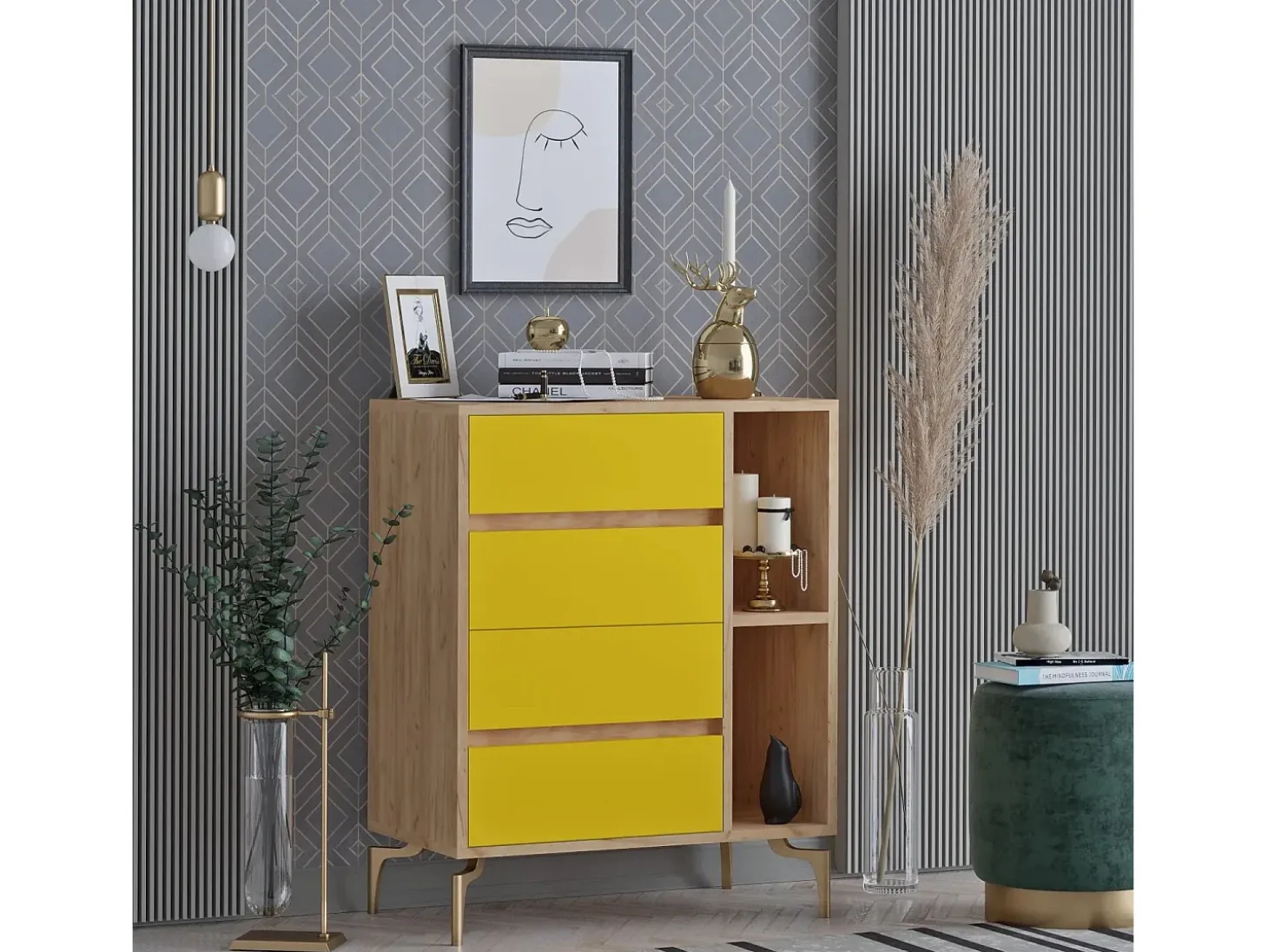 Cómoda YUMİ color roble Amarillo 70x40x86 cm