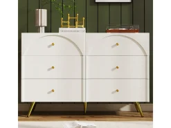 Cómoda/aparador de 6 cajones en blanco crema (Alto 85/Ancho 120/Profundidad 40 cm)
