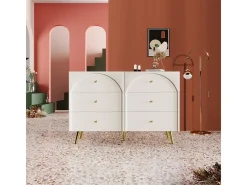 Cómoda/aparador de 6 cajones en blanco crema (Alto 85/Ancho 120/Profundidad 40 cm)
