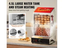 Cocedora de Vapor SucceBuy para Hot Dogs Comerciales, Calentador Eléctrico de Panecillos de 2 Niveles con Puertas Corredizas, 37 L