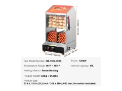 Cocedora de Vapor SucceBuy para Hot Dogs Comerciales, Calentador Eléctrico de Panecillos de 2 Niveles con Puertas Corredizas, 37 L