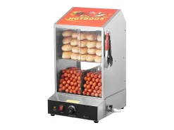 Cocedora de Vapor SucceBuy para Hot Dogs Comerciales, Calentador Eléctrico de Panecillos de 2 Niveles con Puertas Corredizas, 37 L