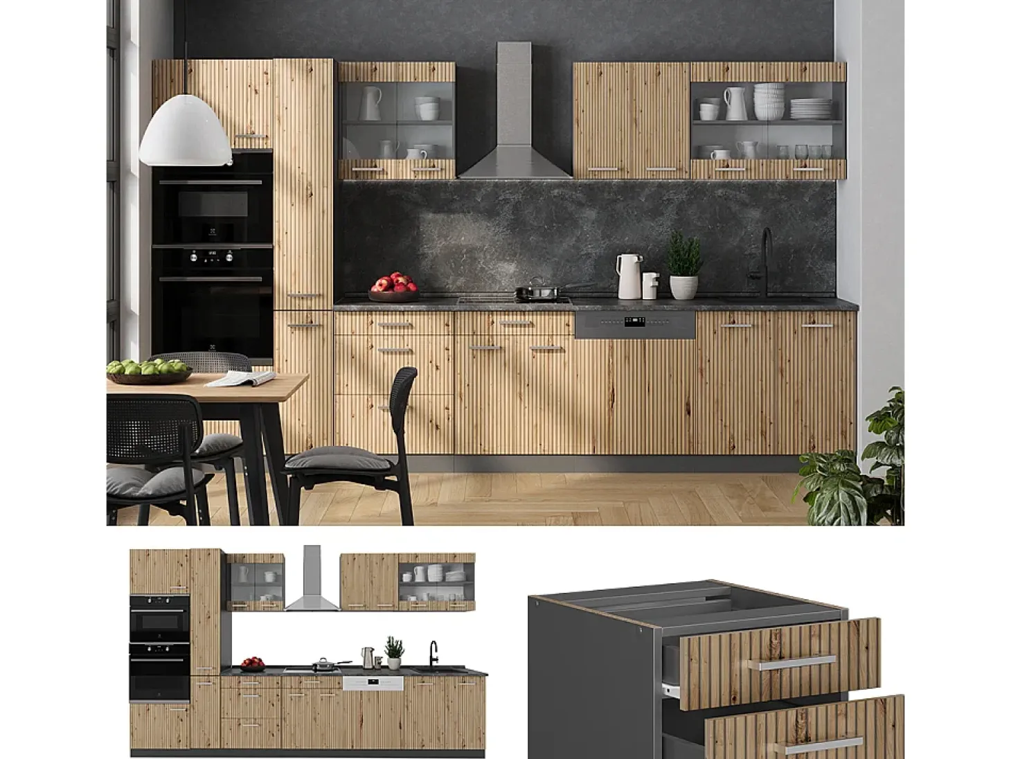 Cocina roble artesanal/antracita 350x60x81.6 r-line
