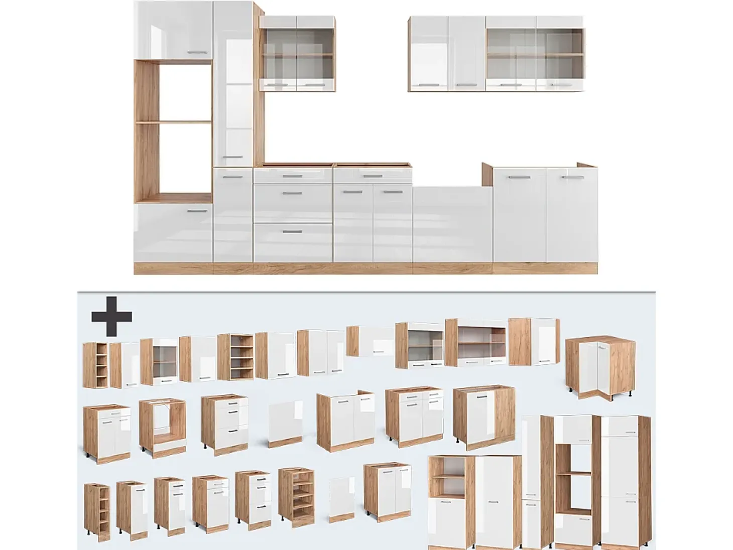 Cocina americana blanco brillo intenso/roble dorado 350x60x81.6 r-line