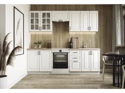 Cocina blanca mate con encimera de roble Sonoma CORVUS