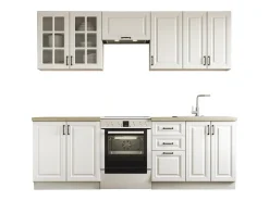 Cocina blanca mate con encimera de roble Sonoma CORVUS