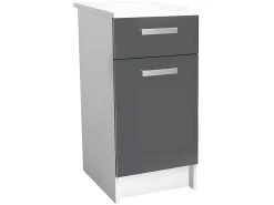 Cocina completa - 180 cm - 6 estantes - Blanco y gris - TRATTORIA