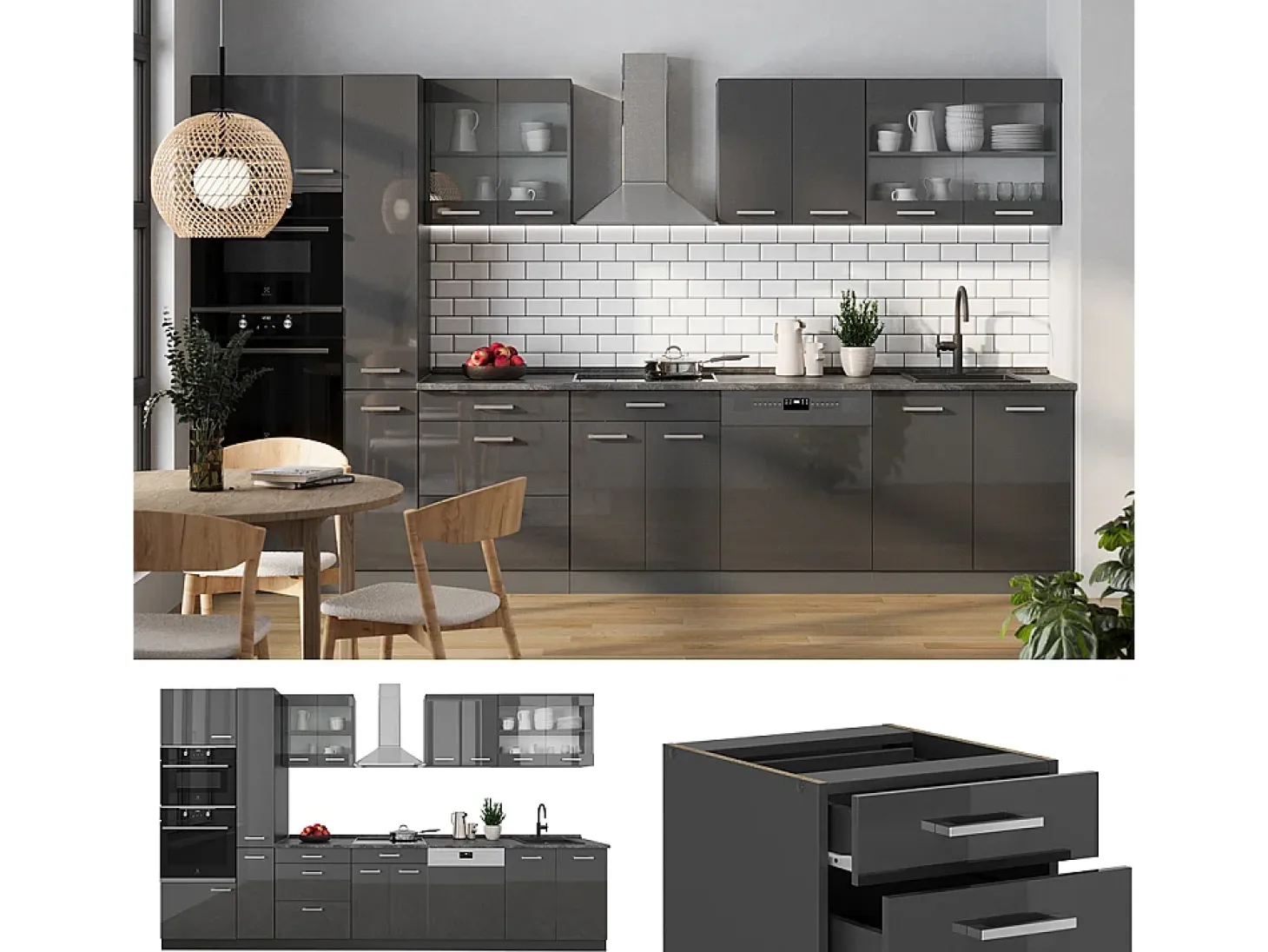 Cocina completa antracita brillo intenso/antracita 350x60x81.6 r-line