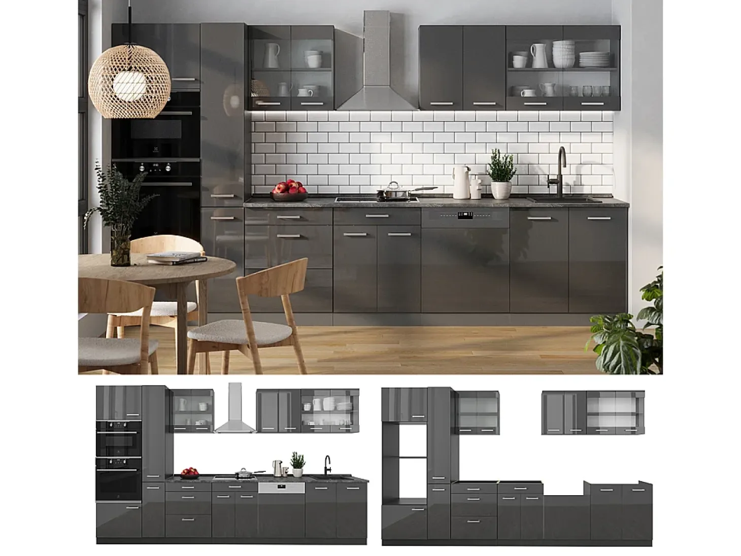 Cocina completa antracita brillo intenso/antracita 350x60x81.6 r-line