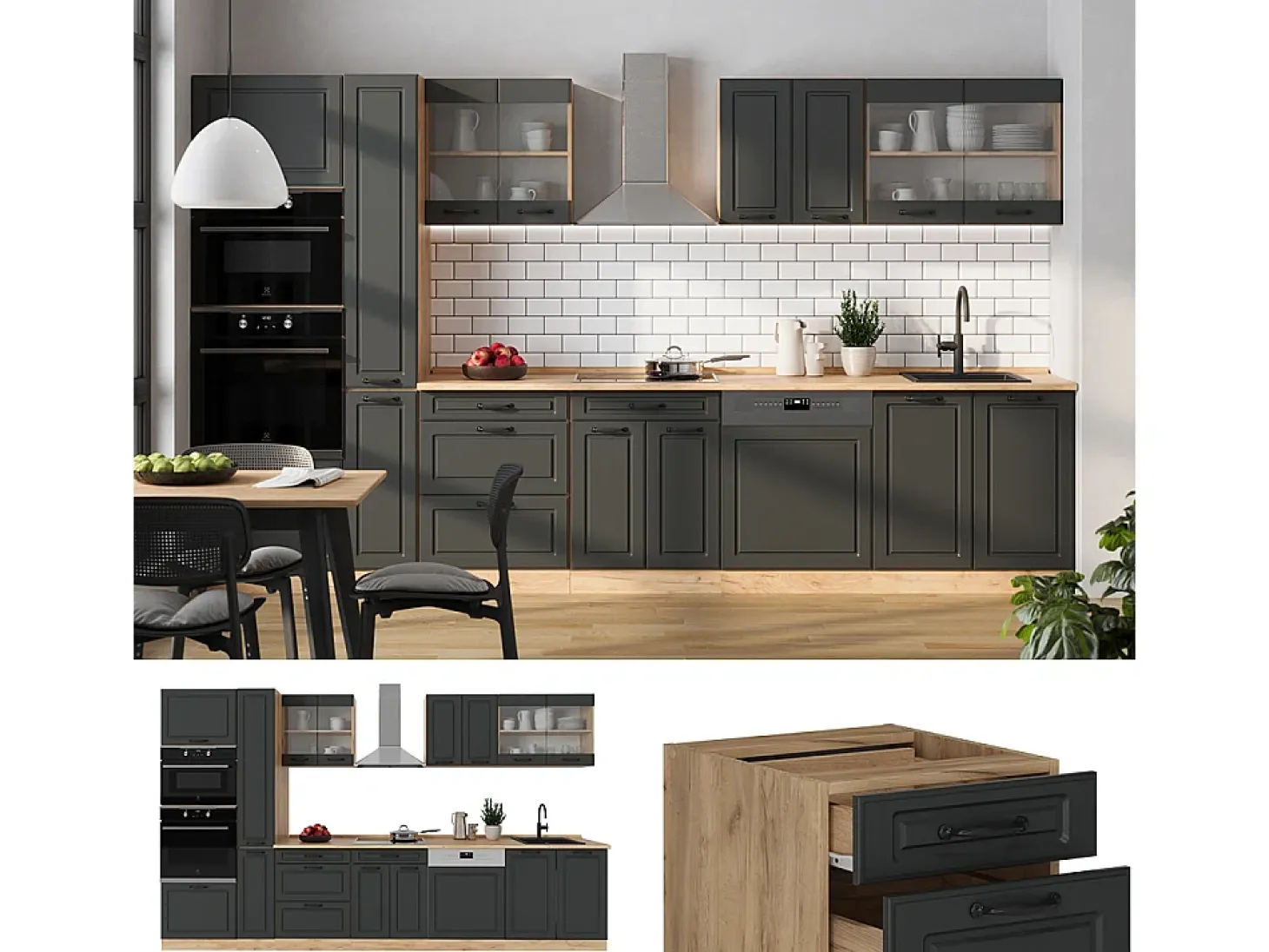 Cocina completa casa de campo antracita/roble dorado 350x60x81.6 r-line