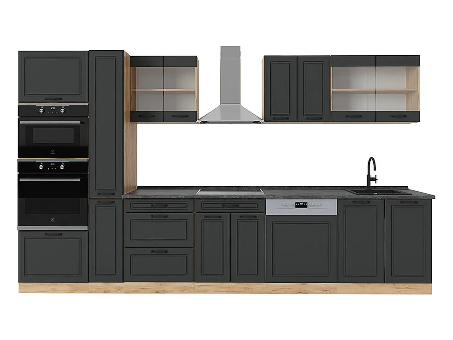 Cocina completa casa de campo antracita/roble dorado 350x60x81.6 r-line