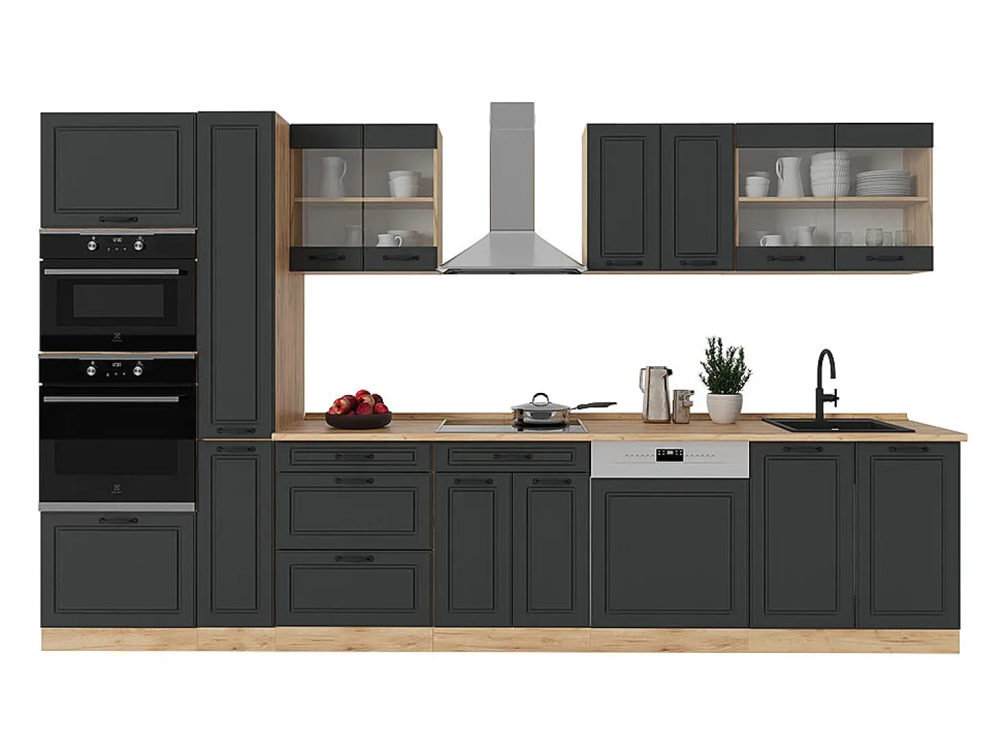 Cocina completa casa de campo antracita/roble dorado 350x60x81.6 r-line