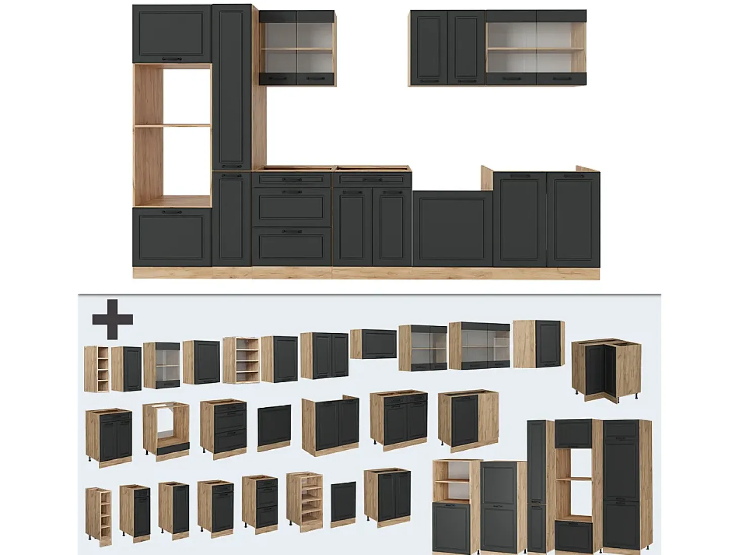 Cocina completa casa de campo antracita/roble dorado 350x60x81.6 r-line