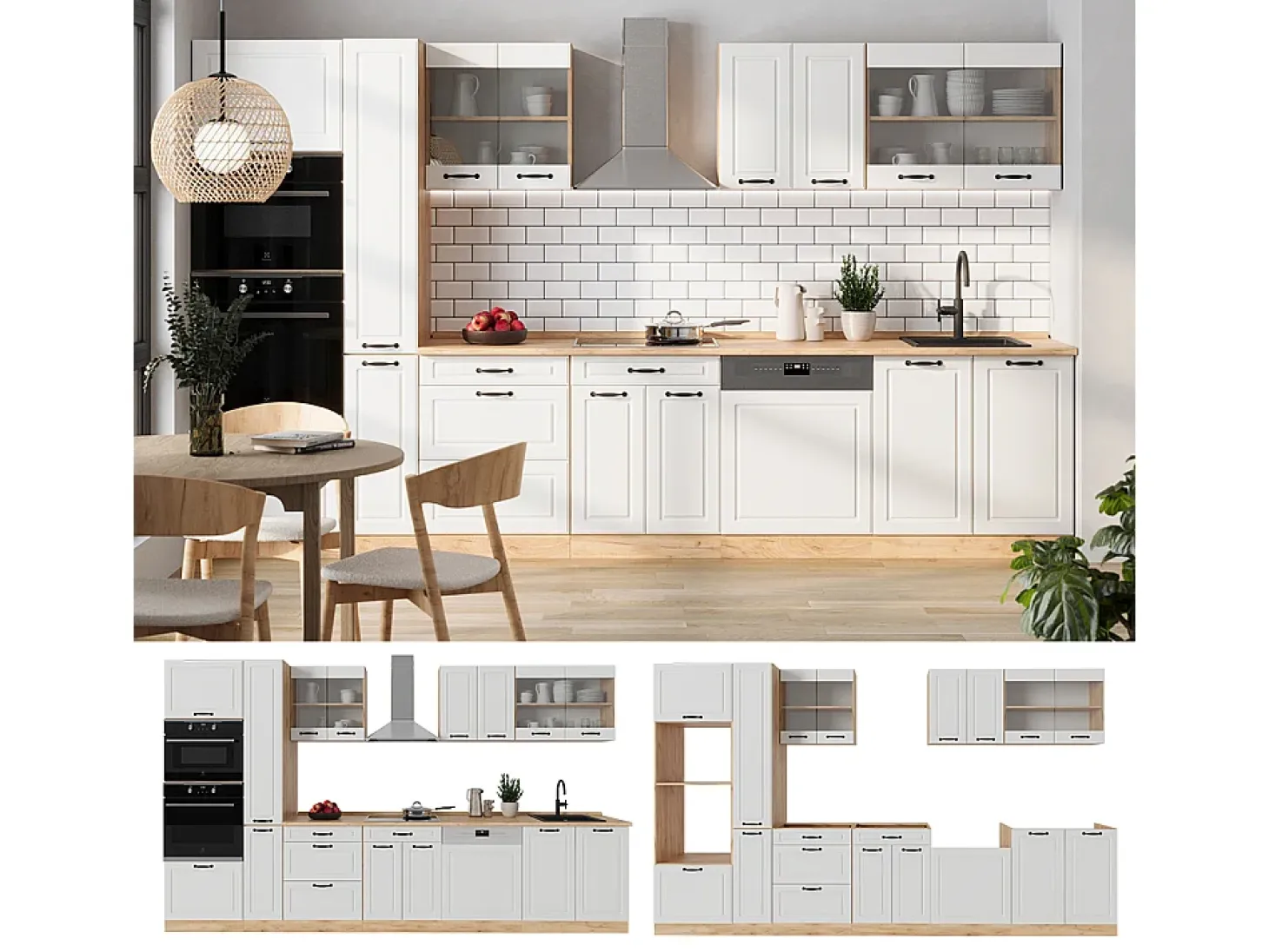 Cocina completa casa de campo blanca/roble dorado 350x60x81.6 r-line