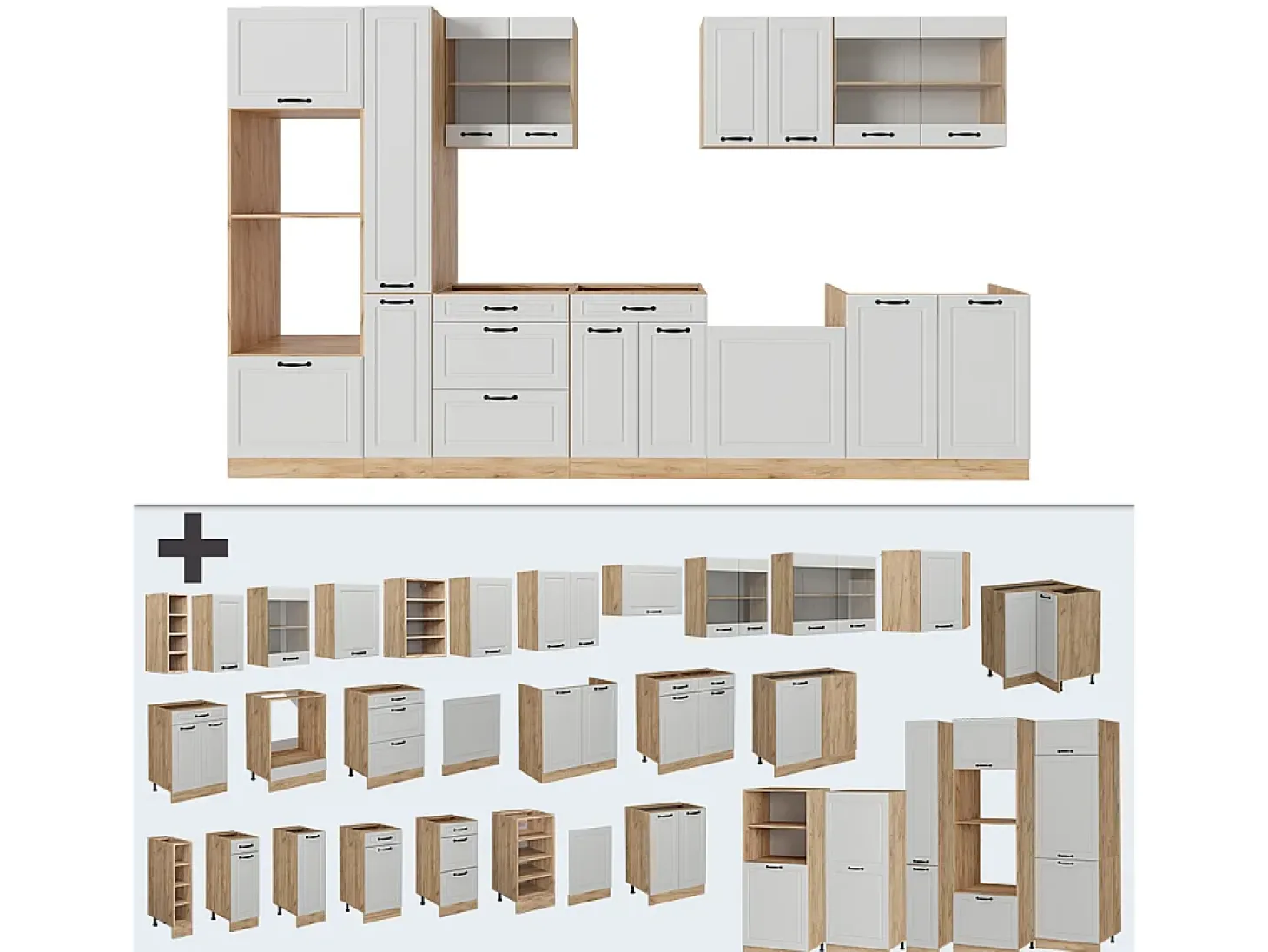 Cocina completa casa de campo blanca/roble dorado 350x60x81.6 r-line