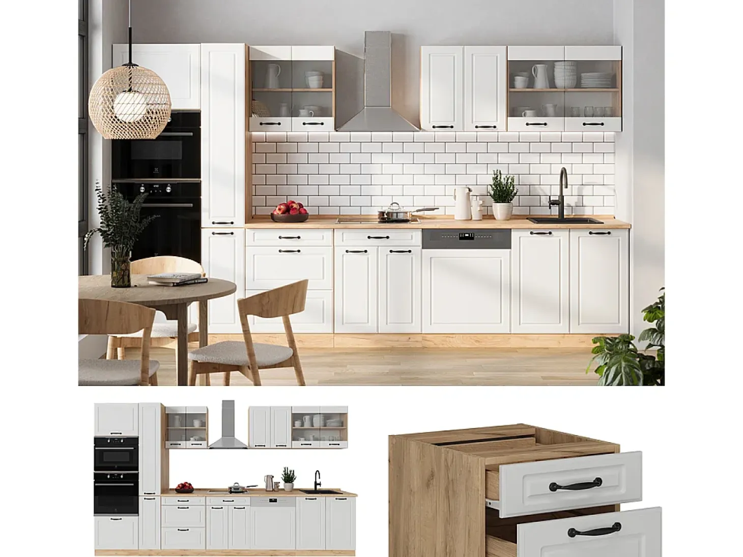 Cocina completa casa de campo blanca/roble dorado 350x60x81.6 r-line
