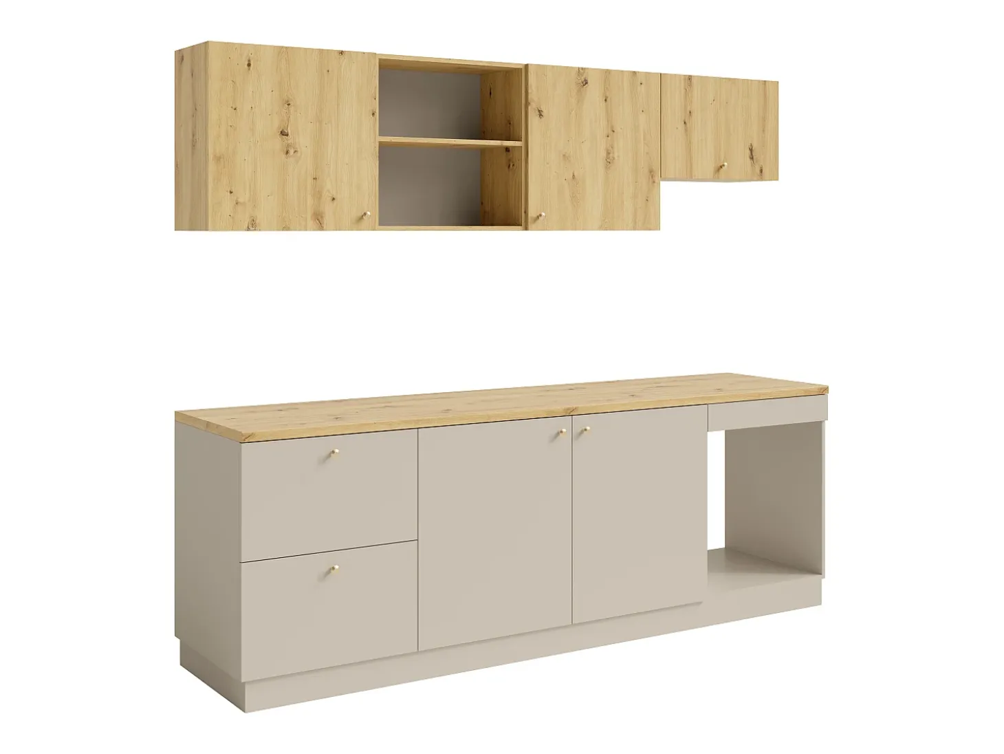 Cocina completa - Con encimera 242 cm - Beige y Natural claro - YORINA