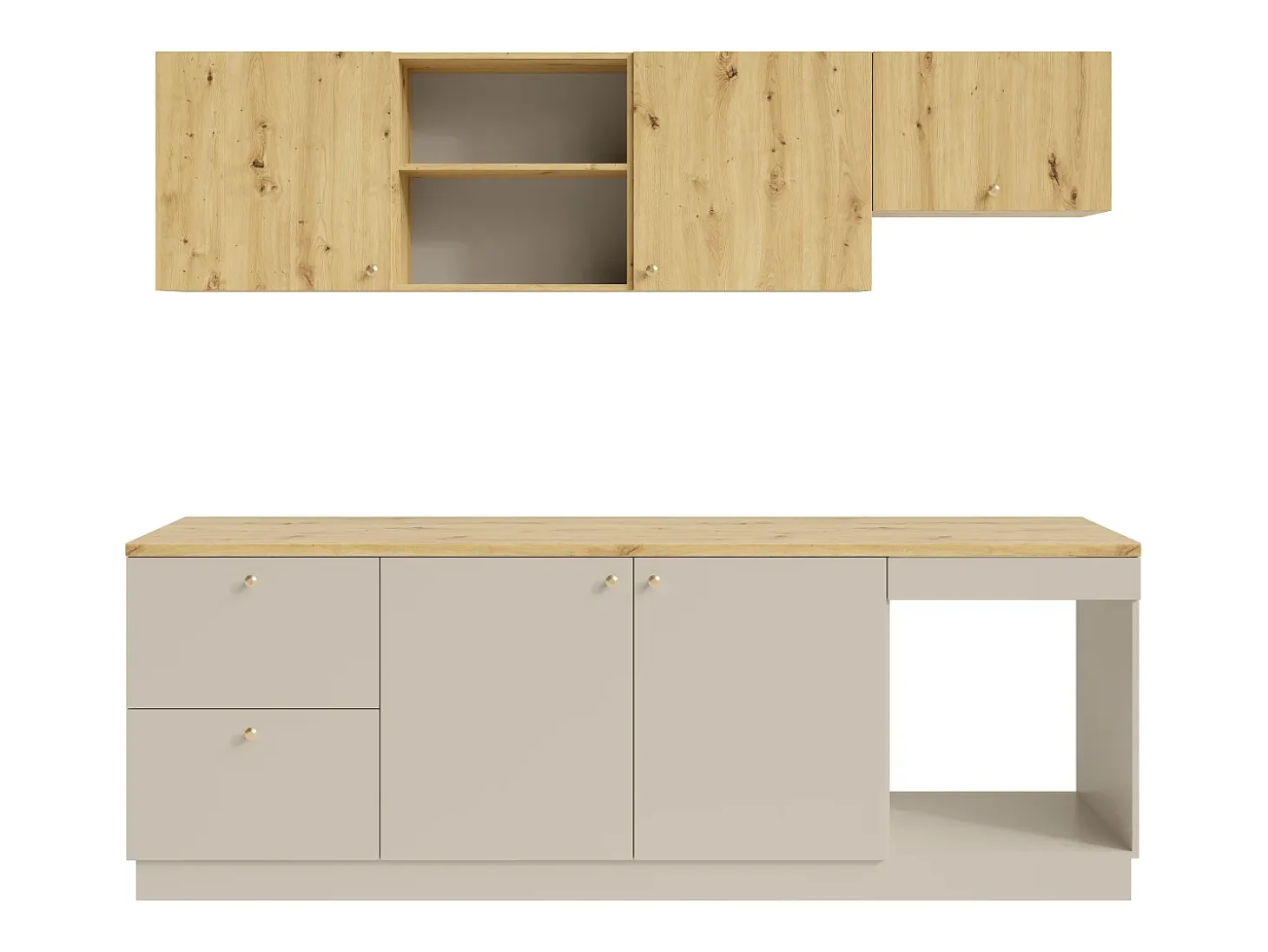 Cocina completa - Con encimera 242 cm - Beige y Natural claro - YORINA