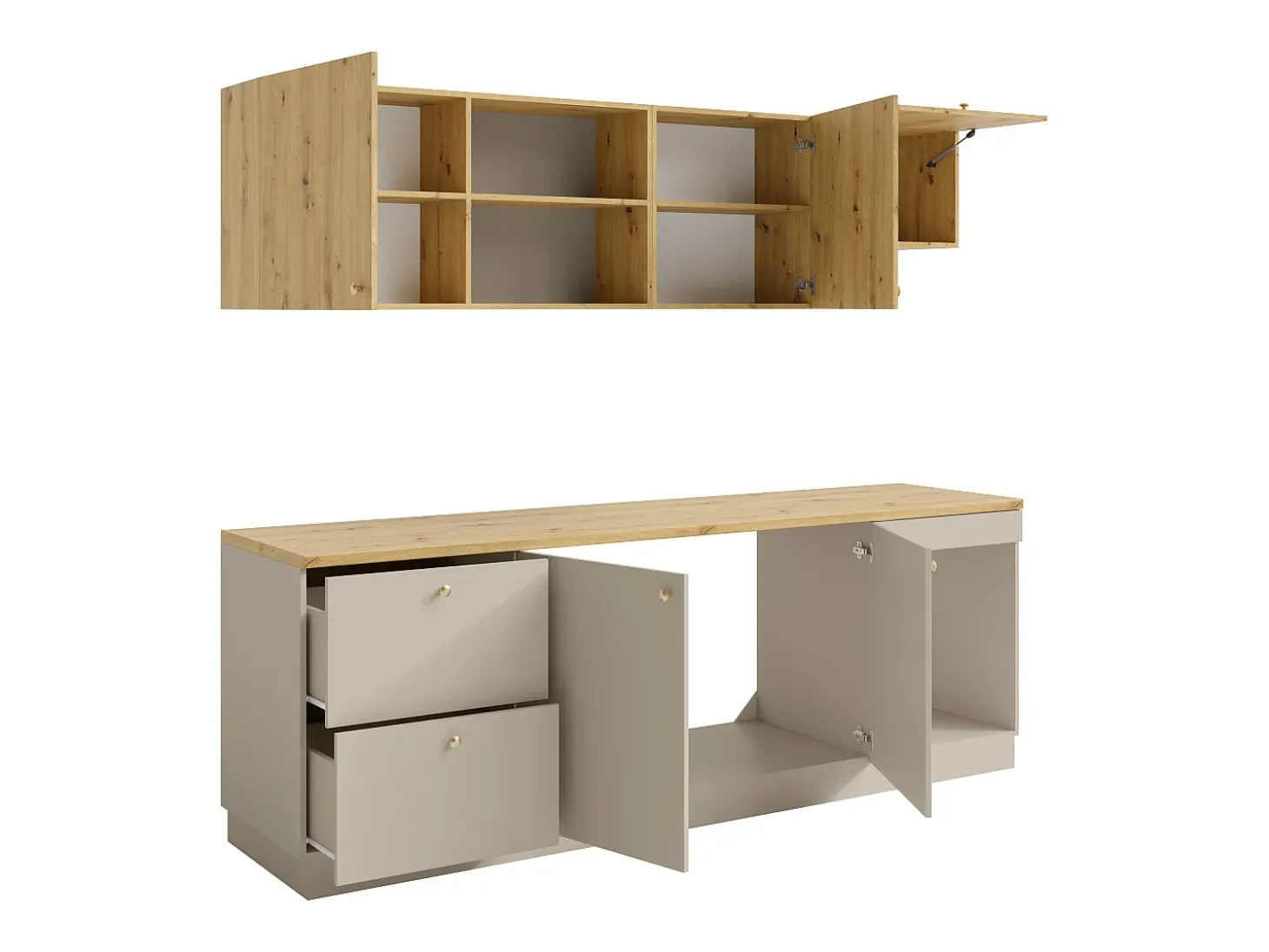 Cocina completa - Con encimera 242 cm - Beige y Natural claro - YORINA
