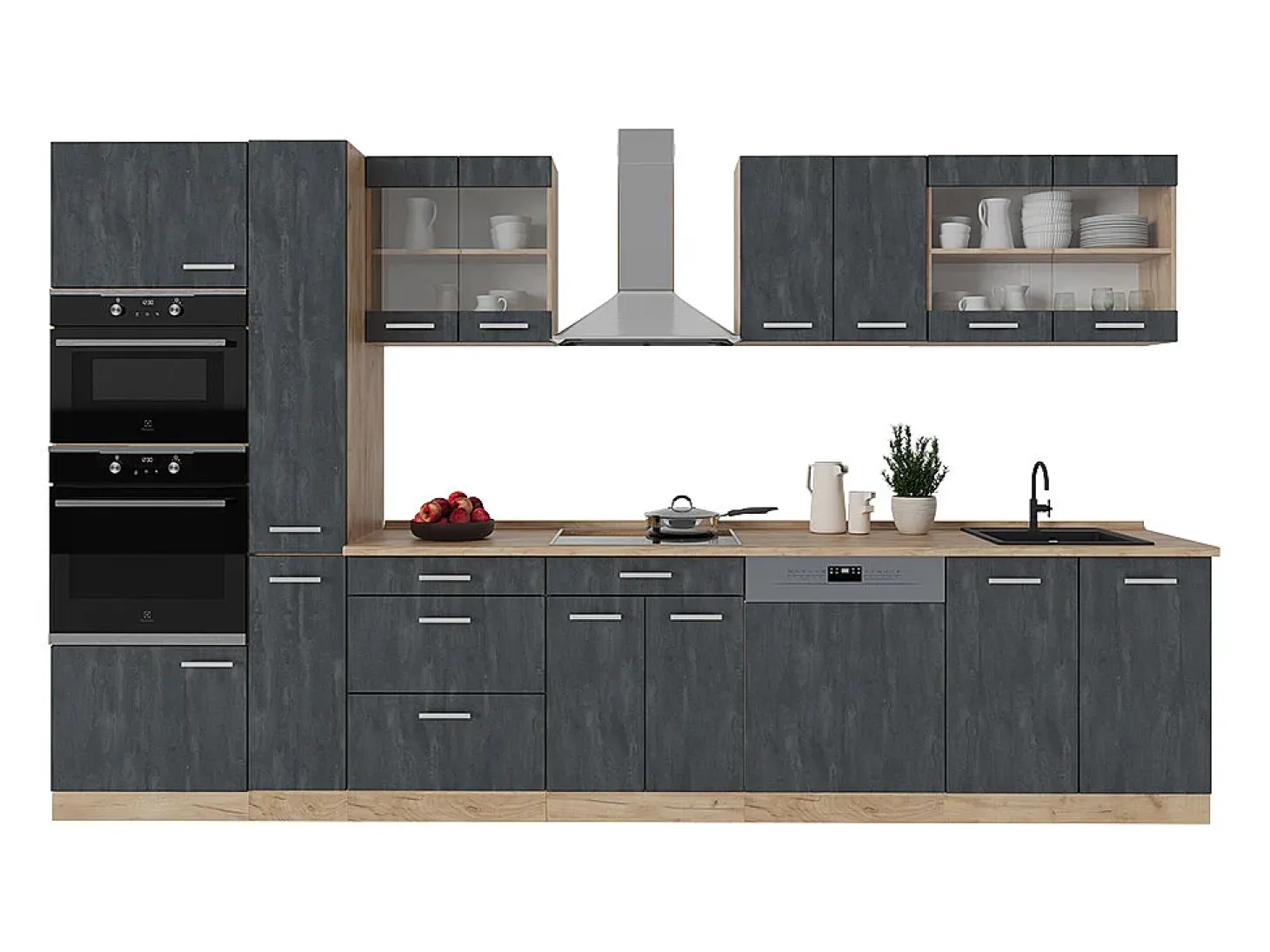 Cocina completa hormigón negro/roble dorado 350x60x81.6 r-line