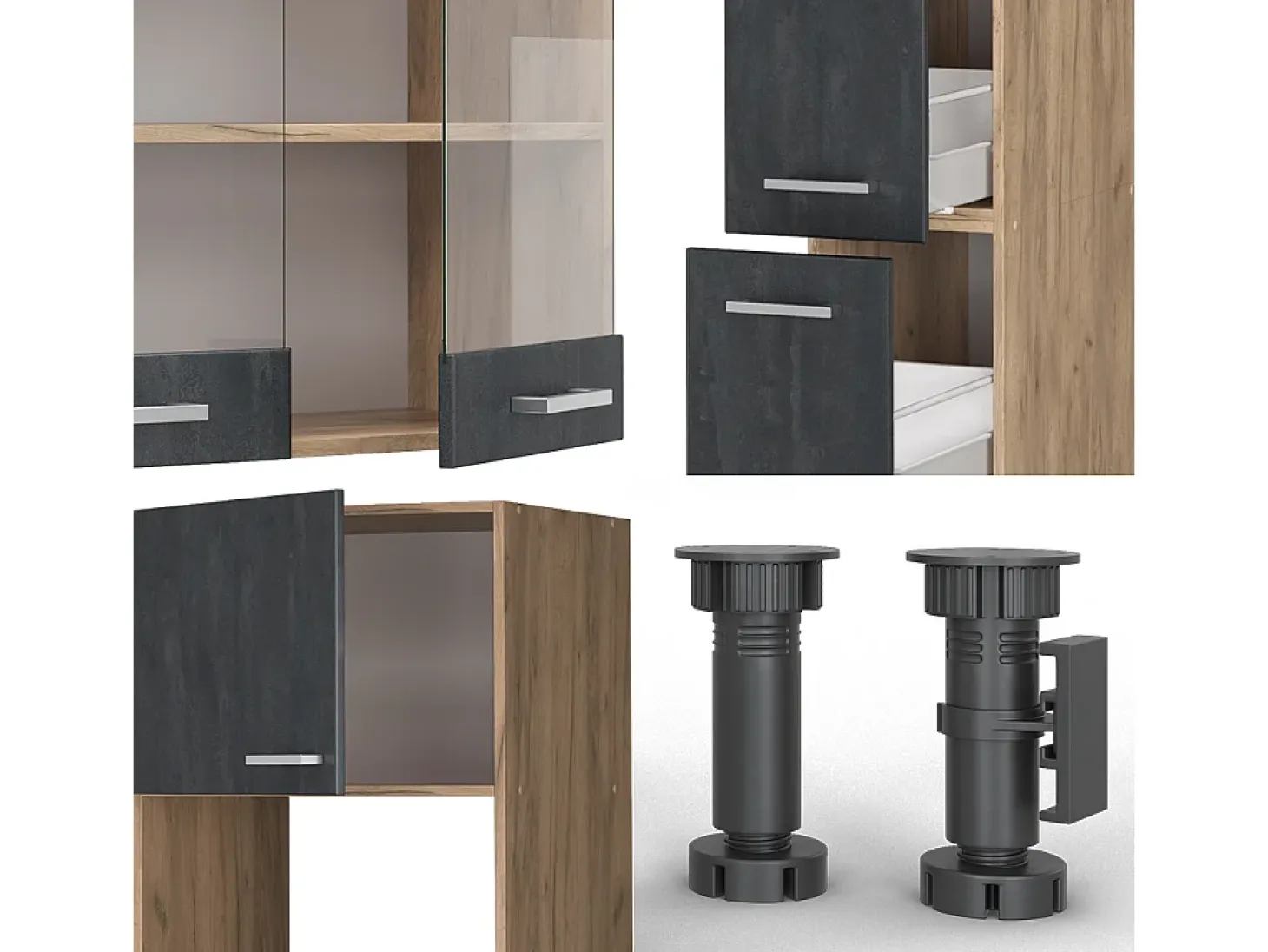 Cocina completa hormigón negro/roble dorado 350x60x81.6 r-line