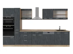 Cocina completa hormigón negro/roble dorado 350x60x81.6 r-line