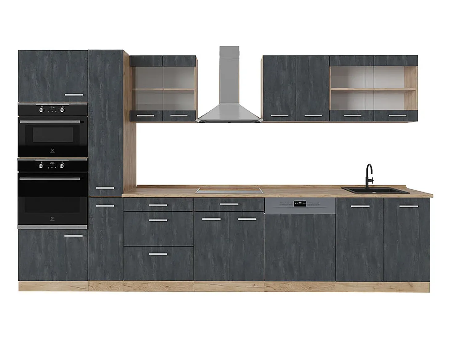 Cocina completa hormigón negro/roble dorado 350x60x81.6 r-line