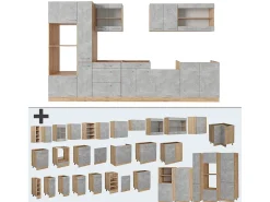 Cocina completa hormigón/roble dorado 350x60x81.6 r-line