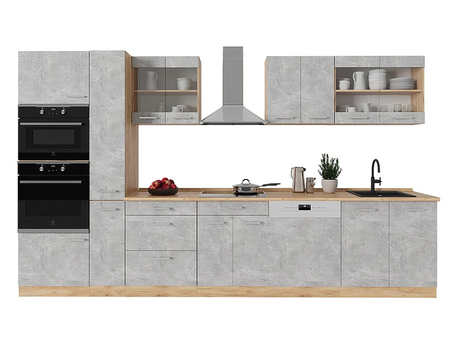 Cocina completa hormigón/roble dorado 350x60x81.6 r-line