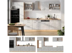 Cocina completa hormigón/roble dorado 350x60x81.6 r-line