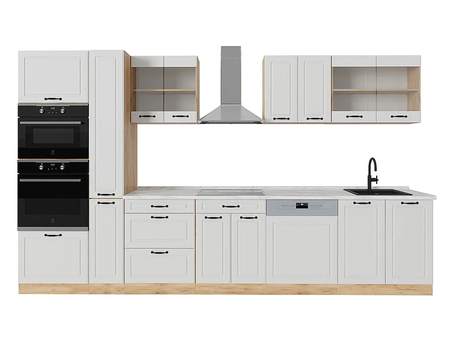 Cocina completa casa de campo blanca/roble dorado 350x60x81.6 r-line