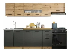 Cocina completa 260cm con decoración gris y roble Filly
