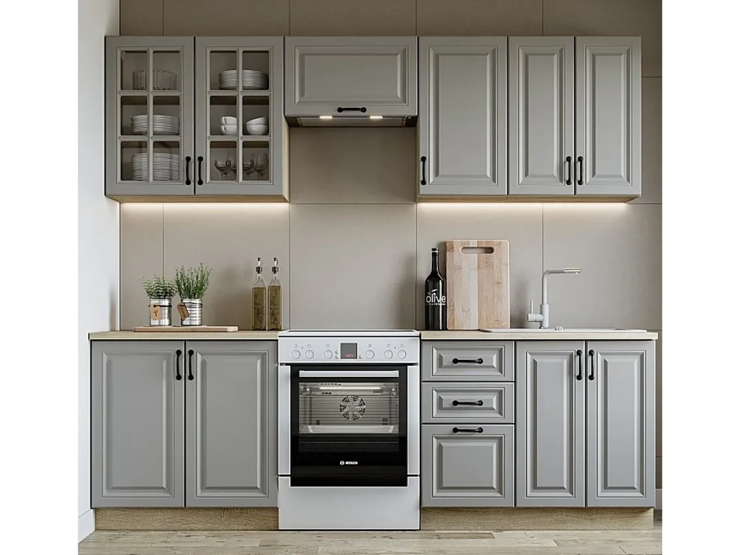 Cocina completa gris 240cm con encimera Elise