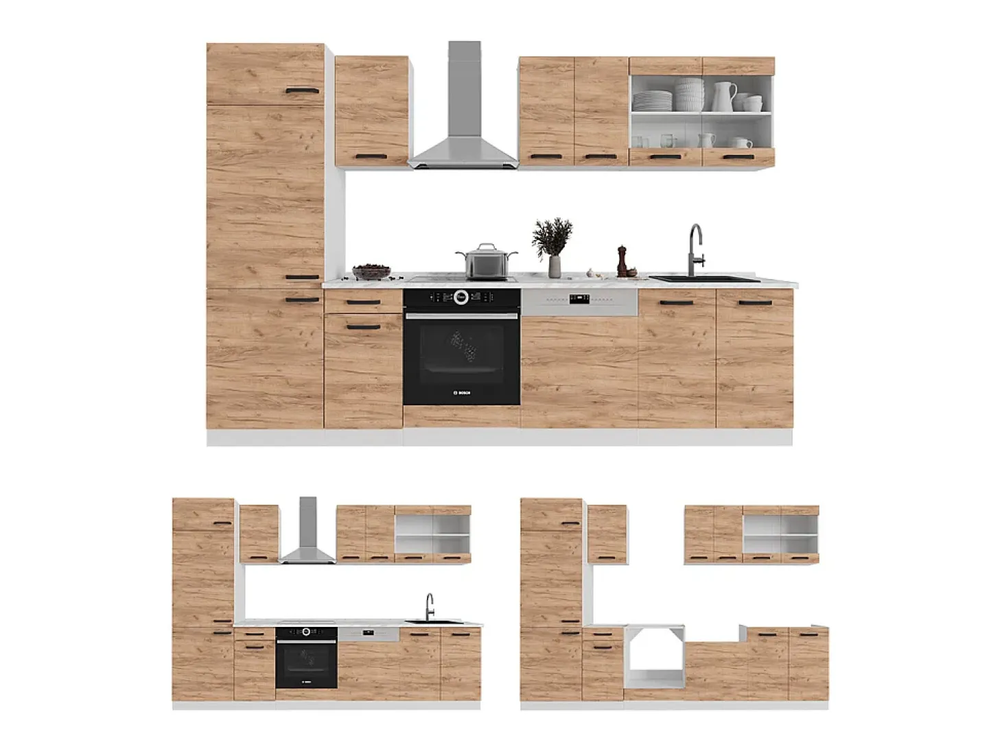 Cocina completa gris noble/roble dorado 350x60x81.6 r-line