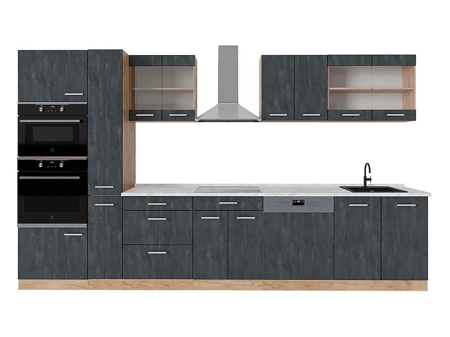 Cocina completa hormigón negro/roble dorado 350x60x81.6 r-line