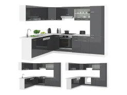 Cocina esquinera antracita brillo intenso/blanco 287x46x81.6 r-line