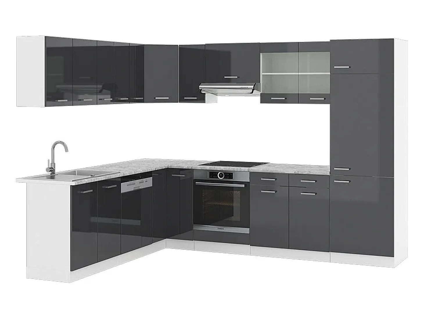 Cocina esquinera antracita brillo intenso/blanco 287x46x81.6 r-line
