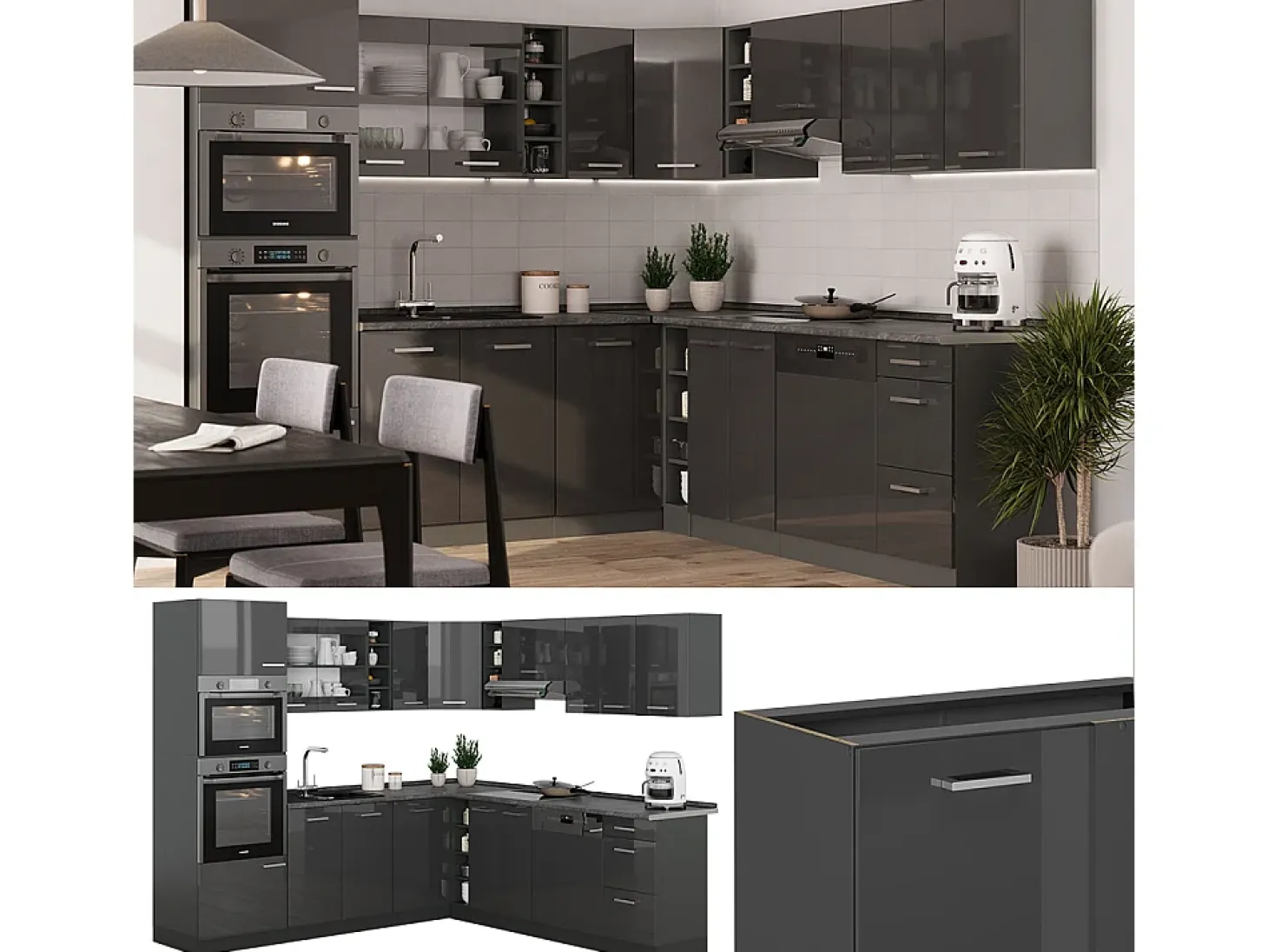 Cocina esquinera antracita brillo intenso/antracita 247x46x81.6 r-line