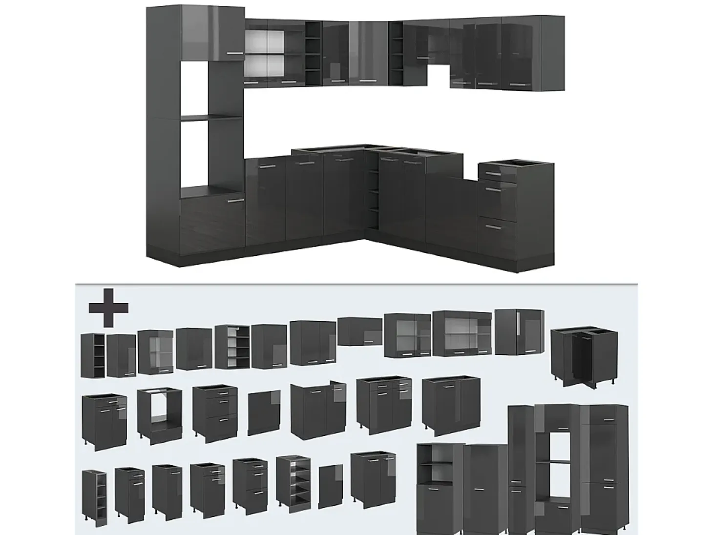 Cocina esquinera antracita brillo intenso/antracita 247x46x81.6 r-line