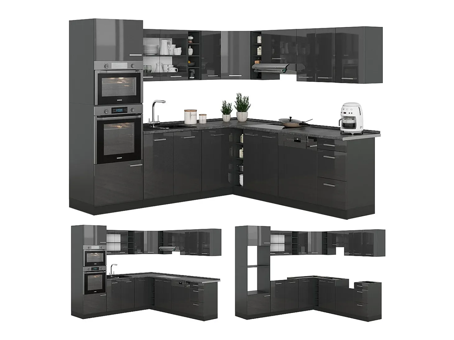 Cocina esquinera antracita brillo intenso/antracita 247x46x81.6 r-line