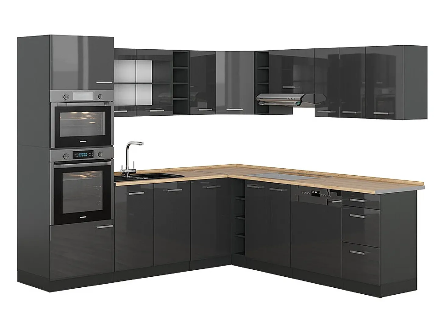 Cocina esquinera antracita brillo intenso/antracita 247x46x81.6 r-line
