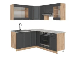 Cocina esquinera antracita casa de campo/roble kraft dorado 190x60x81.6 fame-line