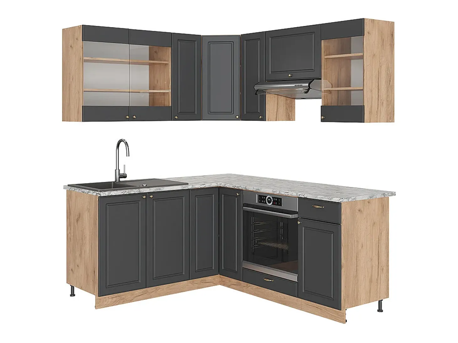 Cocina esquinera antracita casa de campo/roble kraft dorado 190x60x81.6 fame-line