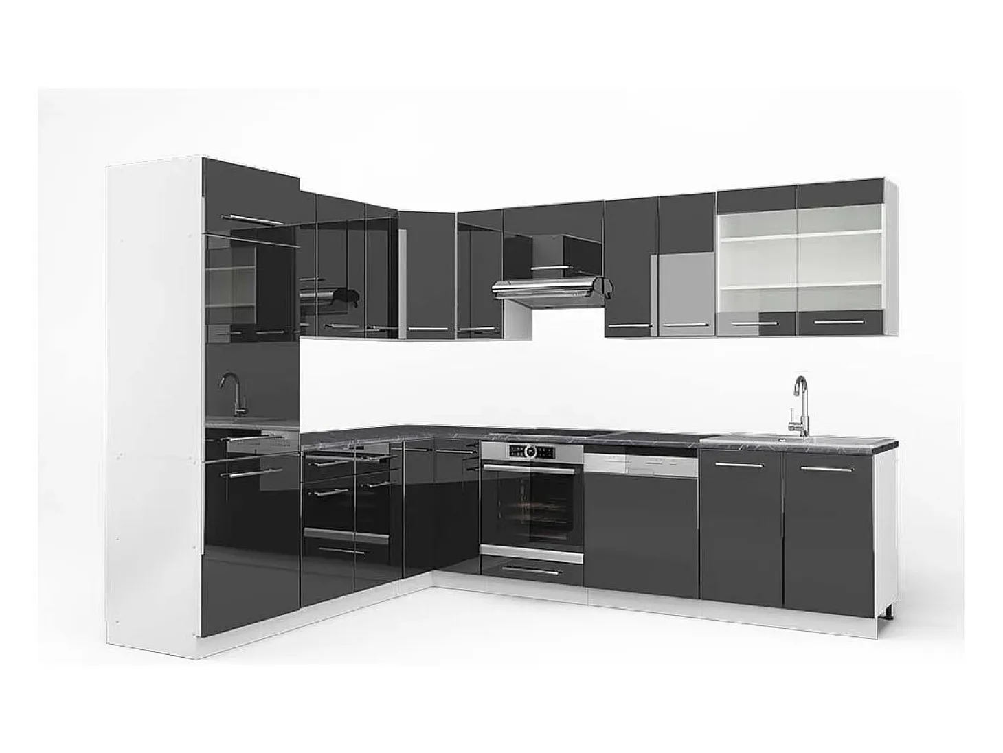Cocina esquinera antracita brillo intenso/blanco 287x60x81.6 fame-line