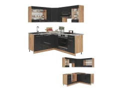 Cocina esquinera antracita brillo intenso/roble dorado eléctrico 190x60x81.6 fame-line