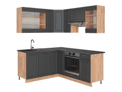 Cocina esquinera antracita casa de campo/roble kraft dorado 190x60x81.6 fame-line