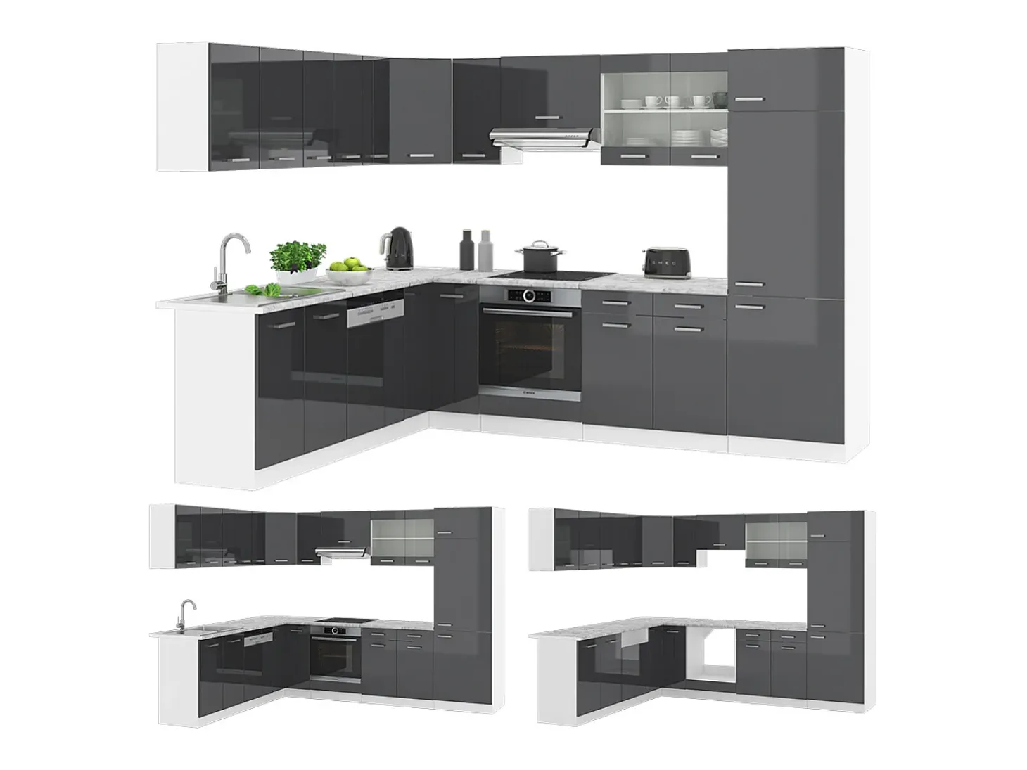 Cocina esquinera antracita brillo intenso/blanco 287x60x81.6 r-line